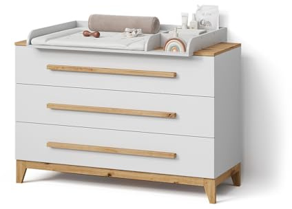 Livinity Wickelkommode Mailo Weiß/Artisan | XL mit 3 Schubladenfür stilvolle Aufbewahrung mit viel Platz