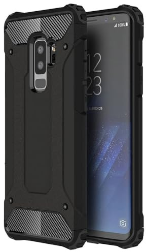 Techsuit für Samsung Galaxy S9 Plus Hülle mit Militärstandard Schutz, Stoßfest, Aufprallsicher, Erhöhte Kanten, Kameraschutz, Kratzfest, Hybrid Armor Series, PC TPU Hybrid, Schwarz