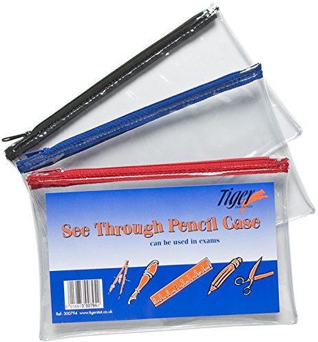 6 x Clear Exam Pencil Case See Through 20cm x 12.5cm Zip Bag Transparent Extra Strong