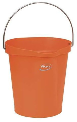 Vikan 56867 Durable Polypropylene Hygiene Bucket/Pail, Stainless Steel Handle, 12 Litre, Orange