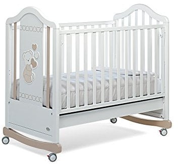 Foppapedretti Lettino con Sponda a Scomparsa Dolcecuore 450, Legno di Faggio, Made in Italy, Rete a Doghe di Faggio, Regolabile a Doppia Altezza, 4 ruote, 131x78x118 cm, Bianco