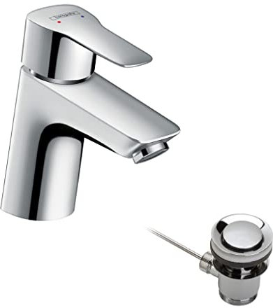 hansgrohe Waschtischarmatur MySport, Wasserhahn Bad mit Auslauf Höhe 70 mm, mit Zugstange, Badarmatur wassersparend, Chrom