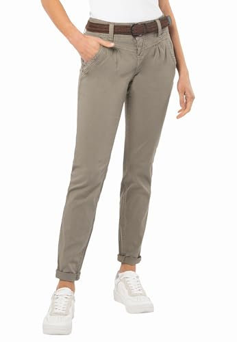 Urban Surface Damen Chino Stoff-Hose mit Flecht-Gürtel Middle-Grey S