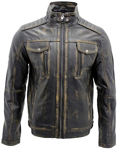 Infinity Giubbotto da Motociclista in Pelle Nera Classiche da Uomo XS