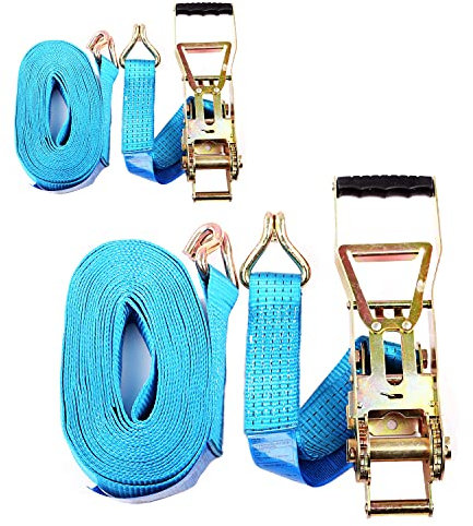 2x Spanngurt Zurrgurt Ratschengurt 10 m bis 5000 kg / 5000 daN, langer Hebel Langhebelratsche, zweiteilig 2-tlg Ratschengurt blau, 50 mm Gurtbreite