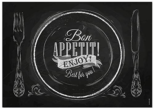 corpus delicti :: Papier-Tischsets – praktische Tischunterlage als Abreißblock im Handlettering-Style und Kreidetafel-Look mit Gabel, Messer, Teller – Bon Appetit/Enjoy (TSBA)