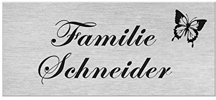 Motiv Edelstahl Briefkastenschild I über 40 Motive zur Auswahl I Klingelschild mit Gravur I Türschild in 100x40mm I Namensschild Selbstklebend - Schmetterling
