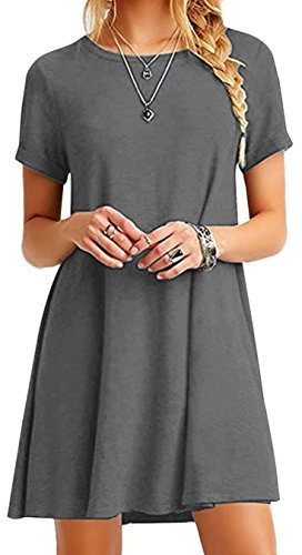 EFOFEI Damen Crewneck Sommerkleid Mini Tee Shirt Kleid Flare Mini Kleid Grau 2XL