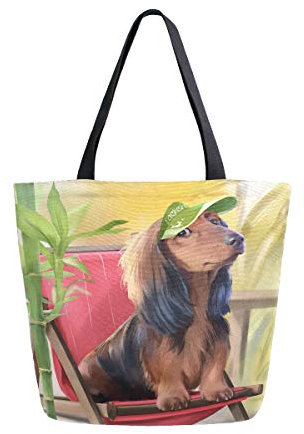MNSRUU Aquarell Dackel Bambus Artwork Lebensmittel-Einkaufstasche, wiederverwendbar, große lässige Handtasche, Schultertasche für Einkäufe, Lebensmittel, Reisen im Freien