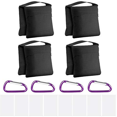 Neewer 4 Pack Fotografie Heavy Duty Sandsäcke Saddlebag Design 4 Gewicht Taschen für Foto Video Studio Stehen Hinterhof im Freien Terrasse Sport, transparente PP Tasche und Clips enthalten (schwarz)