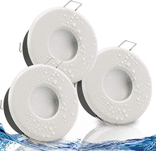 trendlights24 Merano Decken Einbaustrahler rund IP65-3er Set ultra flach 50 mm LED Spots 5W 230V Warmweiß - Weiß Bad Feuchtraum