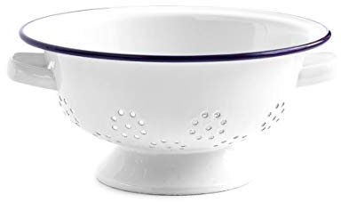 Enamel Colander 24cm White Retro Kitchen Double Handle Footed Base Colander Pasta Salad Strainer Drainer