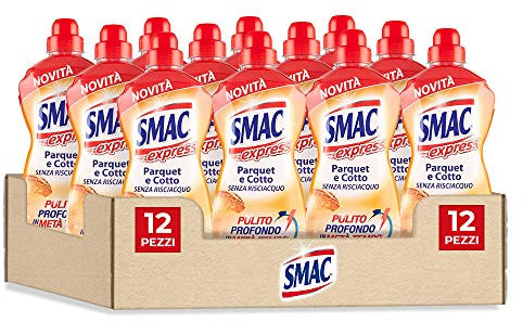 Smac Express - Pavimenti Parquet e Cotto, Detergente Superfici Delicate con Agente Protettivo, Azione Pulente Senza Risciacquo, 1000 ml x 12 Pezzi