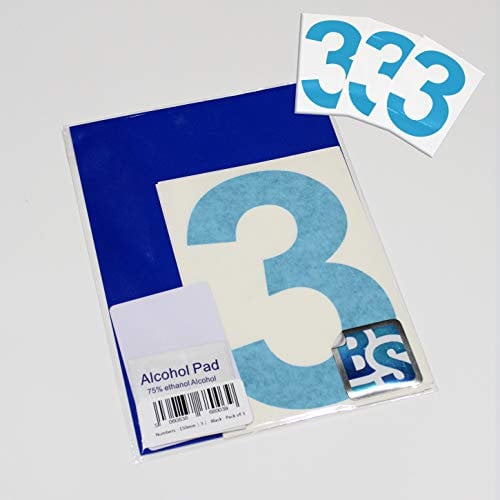 BS® Large Waterproof Non-fading Self Adhesive Vinyl Numbers | 3 (THREE) | 150mm | Pack of 4 | BLUE | Wheelie Bin Numbers