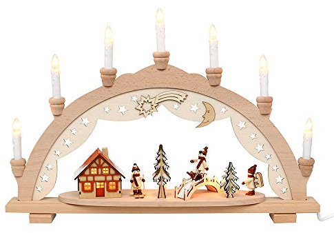 Deko-Geschenke-Shop 3D Lichterbogen Schwibbogen Winterspaß mit 3 Figuren 10 Lichter 57 cm 10420