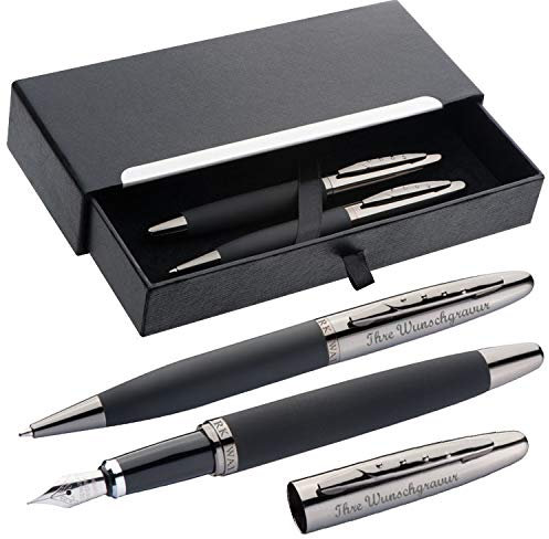 Metall Schreibset mit Namensgravur Mark Twain - Drehkugelschreiber + Füller