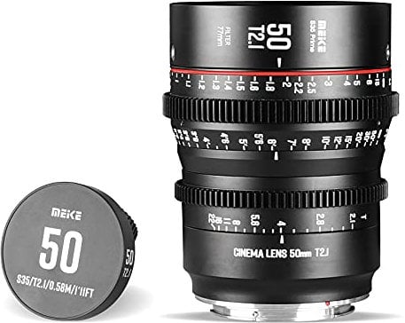 MEKE Obiettivo cinematografico T2.1 Super 35 Prime con messa a fuoco manuale da 50 mm per fotocamera Cine con attacco EF, compatibile con Canon C200 C300 II, RED Komodo, BMPCC 6K, Z CAM E2-S6 BMPCC 6K