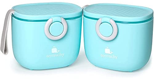 Termichy Milchpulver Portionierer, Milchpulver-Spender, 250g luftdichter tragbarer Milchpulver-Behälter für Reisen, mit Schaber und Löffel (Blau, 2 Stücke)