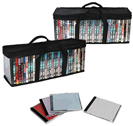 SILD Home Media Case Organizer - Stackable Black DVD Holders for BluRay, Movies, PS4 Games (2 Pack, Holds 80 DVDs)