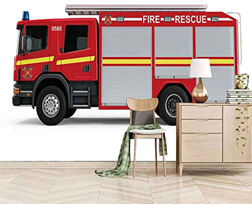 FVGKYS 3D Tapete Benutzerdefinierte Wandbild Feuerwehrauto Moderne Fototapete Für Schlafzimmer Hotelwohnzimmer Tv Hintergrund Wanddekoration Wandbild Kinderzimmertapete 200x150cm