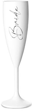 Print Maniacs Champagne Premium White Flute Glass Bride Groom Mr Mrs Wedding Maid Honour Wine Cocktail Prosecco Celebrations Gift (Silver, Bride)