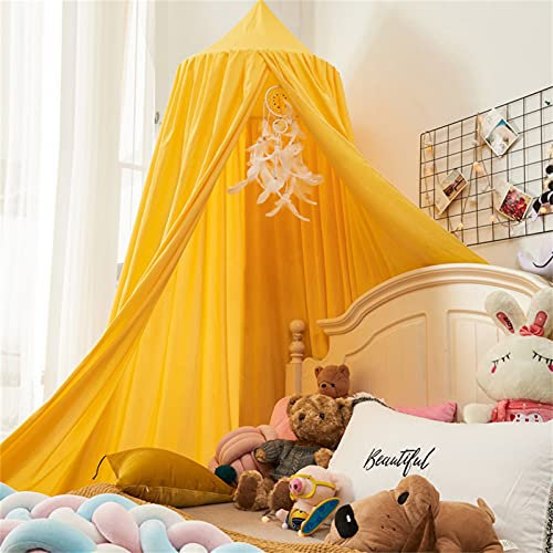 TROYSINC Baby Betthimmel, Baumwolle Baldachin Moskitonetz Insektenschutz, Süß Groß Hängende Himmel Spielzelte für Babybett Kinderzimmer Schlafzimmer (Gelb)