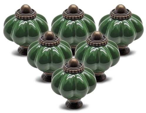Seimneire 12pcs Dark Green Vintage Ceramic Pumpkin Cabinet Knobs, Drawer Knobs & Pulls with Mounting Screws