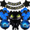 28 Stück Geburtstag Luftballons Set,Wie Man Ihren Drachen Zähmt,Schwarzer Drachen Zahnlos Folienballons,Schwarz Blau Latexballons,Happy Birthday Banner für Kinder Geburtstagsfeier Dekoration