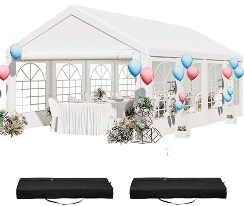 YITAHOME 4x8m Outdoor Party Pavillon Hochzeits-Event-Unterschlüpfe mit aufgerüstetem verzinktem Überdach und großem weißen Dach, abnehmbaren Seitenwänden und 2 Aufbewahrungstaschen