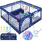 Kidsbuddy Baby Laufstall Laufgitter 130x130cm Rutschfester Design Absperrgitter mit atmungsaktivem Netz Schutzgitter Baby Set，Sicherheitsspielplatz Kinder dunkel blau