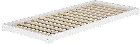 Erst-Holz®Flachbett Massivholz Kiefer Weiß 100 x 200 cm FutonbettRollrost inkl.