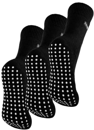 THMO 3 Pair Multipack Womens Fleece Slipper Socks Breathable Crew Indoor Thermal Socks with Grip