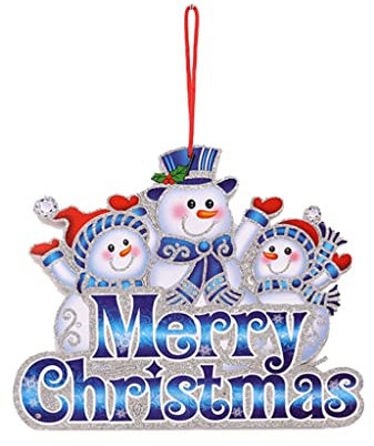 RSLEE Weihnachtskranz Schneemann Türwand Plaque Zeichen Wandmontierter Weihnachtskranz Papier Vordertür Mit Silbernen Glänzenden Buchstaben for Weihnachten Türkranz Weihnachten