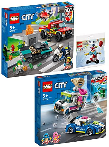 Lego 3er Set: 60319 Löscheinsatz und Verfolgungsjagd, 60314 Eiswagen-Verfolgungsjagd & 30565 Geburtstagsclown