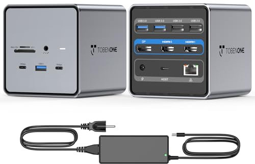 TobenONE USB C Docking Station Dual/Triple Monitors with 150W Power Adapter for Dell/HP/Lenovo/Surface/Asus/Chromebook, 2 HDMI, DP, 5 USB, Ethernet, SD 4.0/Micro SD