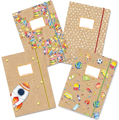 Papierdrachen 4 hochwertige plastikfreie Schulmappen mit Gummiband in DIN A4 | Motiv Aquarell - Postmappe für Schüler - Heftsammler - Sammelhefter - Set Nummer 12