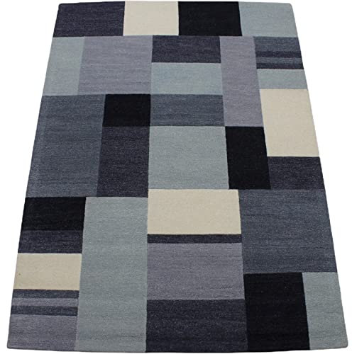 Teppich 100% Wolle HellBlau Beige 160X230 cm Orientteppich Handgetuftet HT234