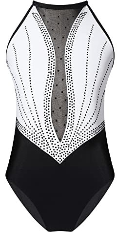 MSemis Mädchen Glitzer Turnanzug Ärmellose Gymnastik Trikots Ballettanzug Tanzbody Leotard Akrobatik Tanzkostüm Weiß 170-176