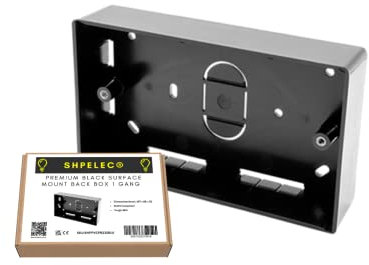 SHPELEC® Black Surface Mounted Pattress Box - Single/Double, Stylish and Durable Box for Mounting Electrical Devices, BS 5733 Compliant (2 Gang (Double))