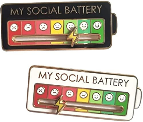 My Social Battery pin, Lustige Brosche für soziale Stimmung für 7 Tage, 2 Stück Brosche für soziale Batterie, lustige Pins, Schmuck, Dekoration, Anstecknadel(a - 2 Stück(Schwarz+Weiß))
