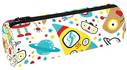 Weltraum Roboter Cartoon Leinwand Stift Federmäppchen Münze Geldbörse Kosmetik Make-up Tasche für Student Schreibwaren Schule Büro Aufbewahrung, Multi#01, 20x6.3cm/7.9x2.5in, Federmäppchen