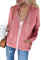 Pink Ladies Jacket Casual Long Sleeve Sweatshirt Coat Lightweight Zipper Hoodies with Pockets