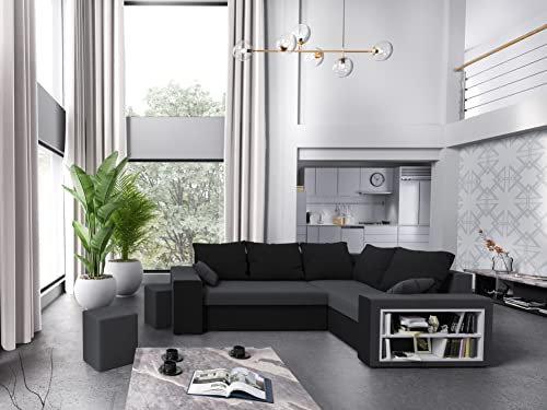 ALTDECOR Ecksofa in U-Form mit Schlaffunktion und Bettkasten Corner Sofa Bett Eckcouch Couch L-Form Schlafcouch Ausziehbar Wohnlandschaft Schlafsofa Cauchsofa DALS - 244x180x90cm Grau/Schwarz