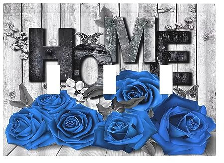 Blue Rose - Placca di copertura per interruttore a 3 vie, decorativa, in legno, stile vintage, per casa, bagno, medie dimensioni
