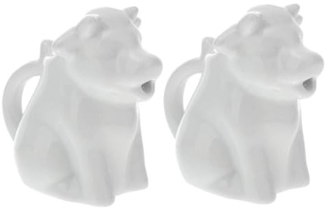 SHOWERORO Jarra De Leche Pequeña De Cerámica Blanca Forma De Animal y Asa, Lechera Multifuncional Para Salsa y Crema, Juego De 2 Piezas Adecuado Para Hogar y Cafetería
