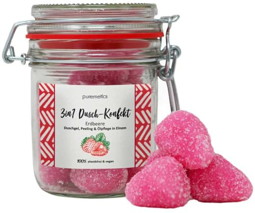 Puremetics 3in1 Dusch-Konfekt, Erdbeere 10 Stück, im Dekoglas, 200g (3)