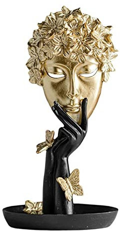 Leisurealeaneag Kreative Gesicht Denker Statue Maske Skulptur Handwerk Statue Figur Schwarz Schwarz Gold