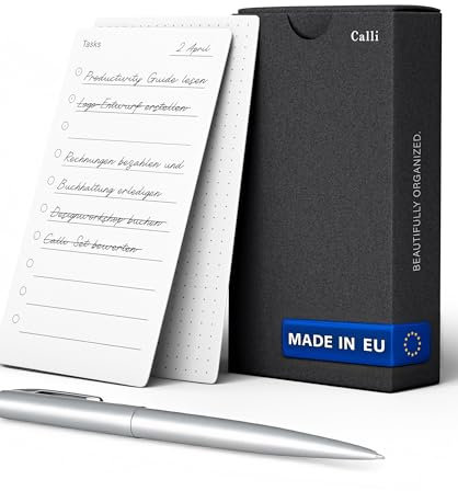 Calli® 50 Premium To Do Liste Karten aus feinstem 250g Papier (129 x 76mm) - Kugelschreiber Optimiert - To Do Planer To Do Listen Block Daily Planner Todo Liste block to do block to do list