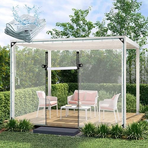 Transparente wasserdichte Abdeckplane Mit Reißverschluss,PVC-Plane Seitenwände,Transparente Plane Mit ösen,0,3mm Pflanzenschutz Regenvorhänge,Dicke Regensichere Abdeckung,WxH-3.5x2m/11.5x6.6ft