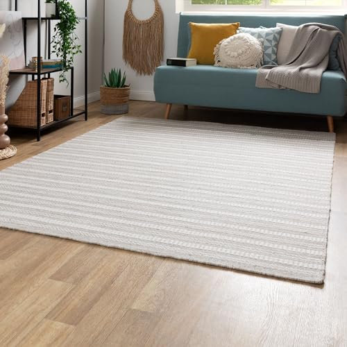 Steffensmeier Handweb Teppich Habo | Wolle (Schurwolle), Grau, Größe: 120x180 cm Wohnzimmer und Schlafzimmer